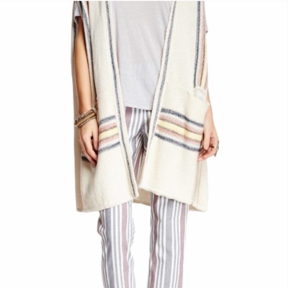 A24 Free People Striped Linen Pants Pull On Side Zip Ankle - Picture 3 of 11